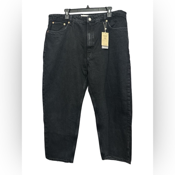 MNG Mango High Waisted Mom Jeans Size 18 Black Denim Ankle Length NWT - Picture 2 of 8